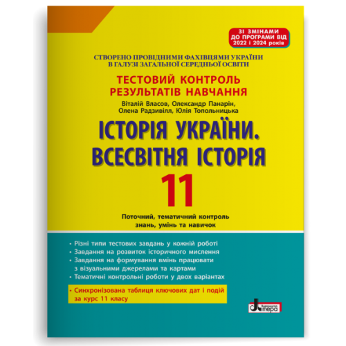 НУШ 11 клас. Історія України. Всесвітня історія. Контроль результатів навчання + оцінювання за групами результатів. Власов В. 978-966-945-529-1